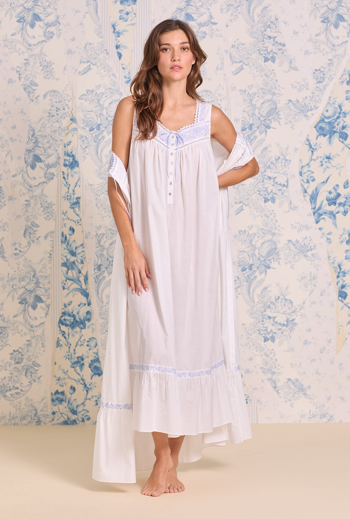 The "Eileen" Iconic White Lavender Embroidered Cotton Lawn Ballet Nightgown