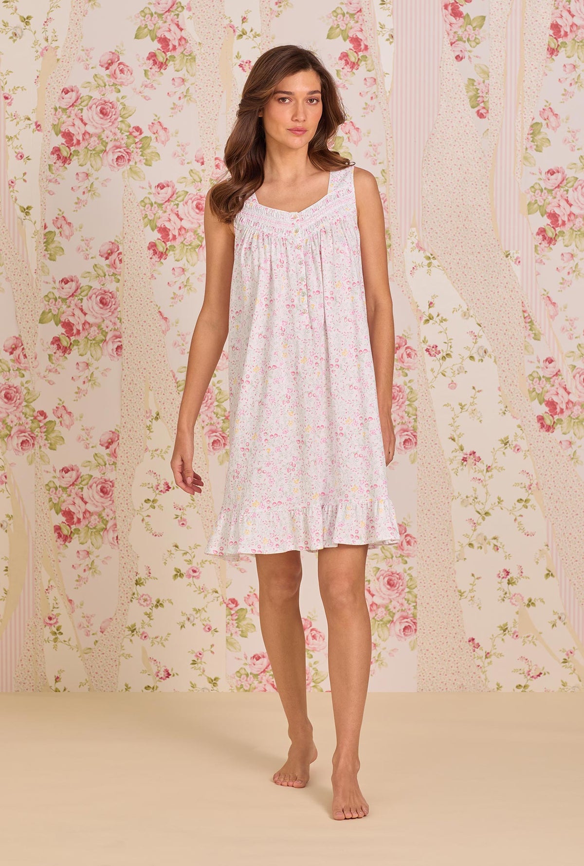 A Lady Wearing Strawberry Field Cotton Knit Chemise