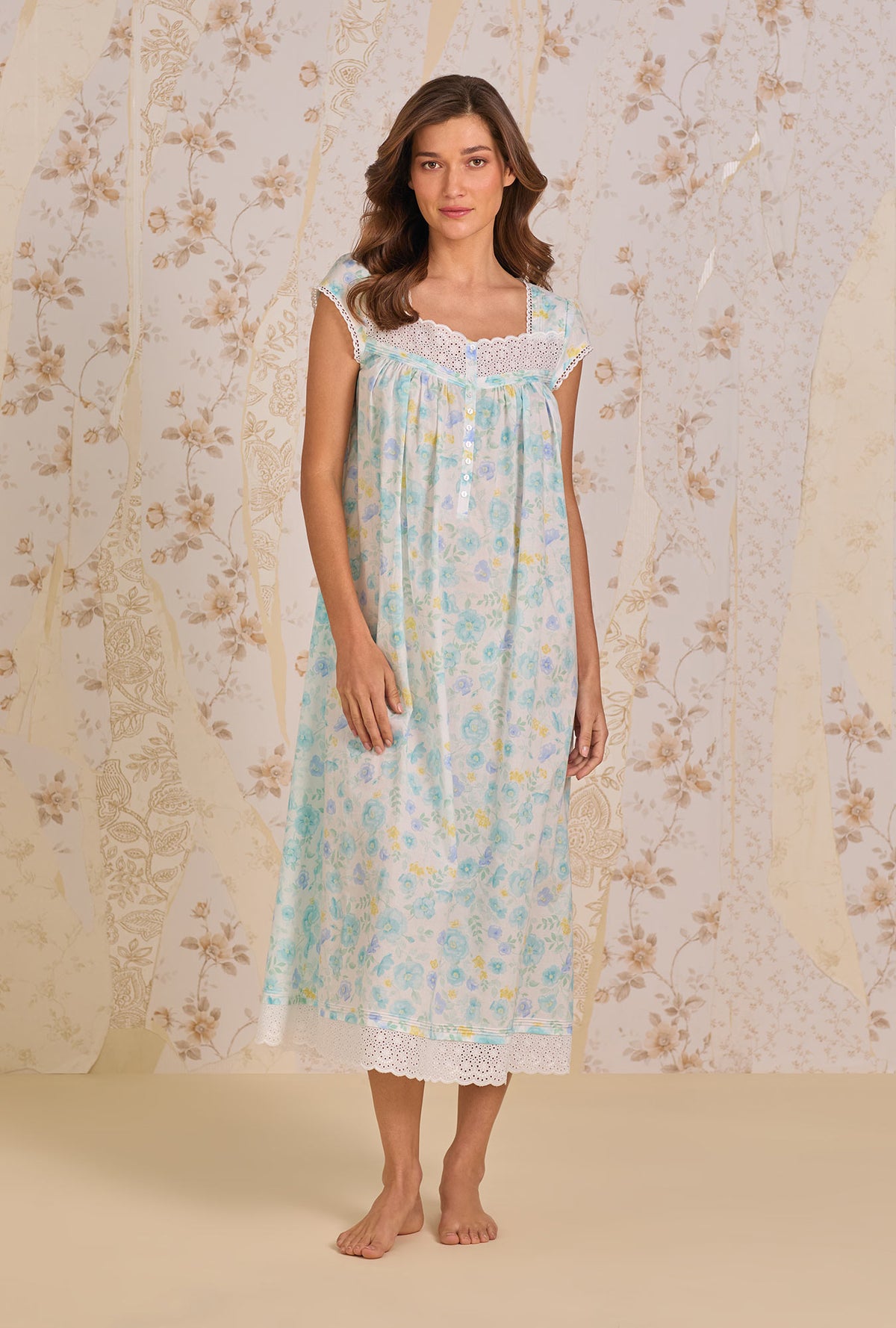 A lady wearing Springwater Floral Nightgown looking front