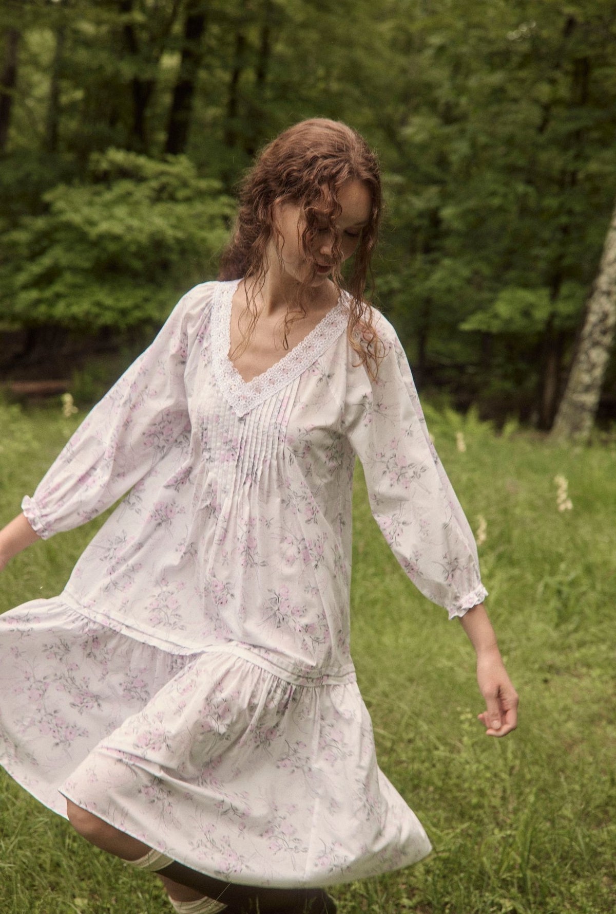 The "Marielle" Quiet Bloom Cotton Lawn Waltz Nightgown