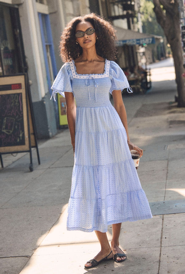Rosalie Bluebell Peri Cotton Swiss Dot Maxi Dress Bluebell Peri / L