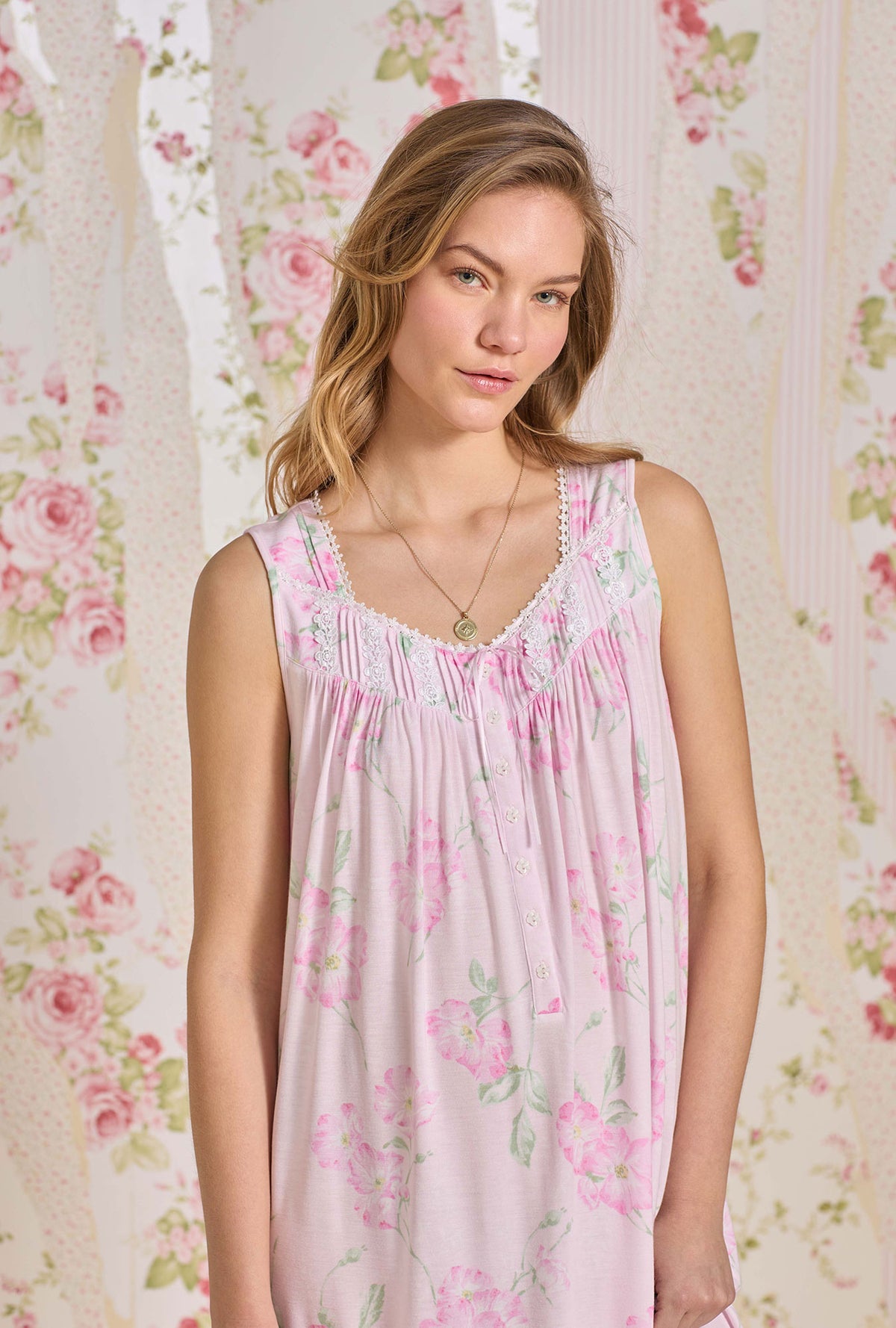 A lady wearing The "Eileen" Wild Stem Tencel™ Modal Ballet Nightgown