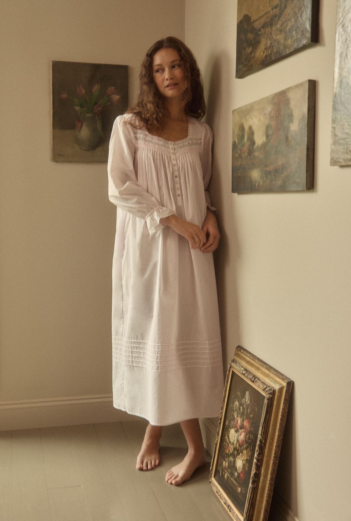 Rosewater Cotton Lawn Long Sleeve Ballet Nightgown