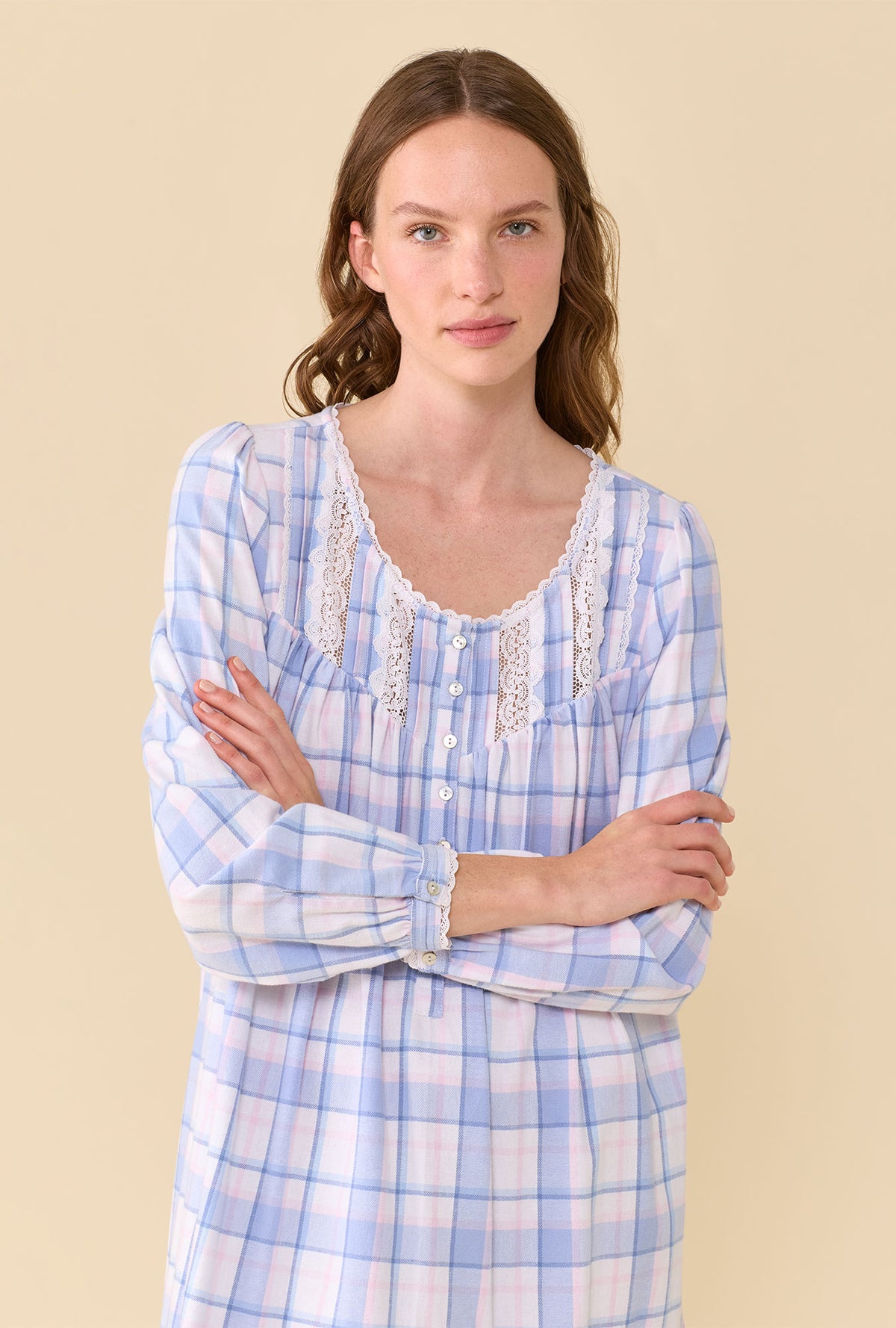 Weekend Plaid 100% Cotton Brushed Flannel Long Sleeve Waltz Nightgown