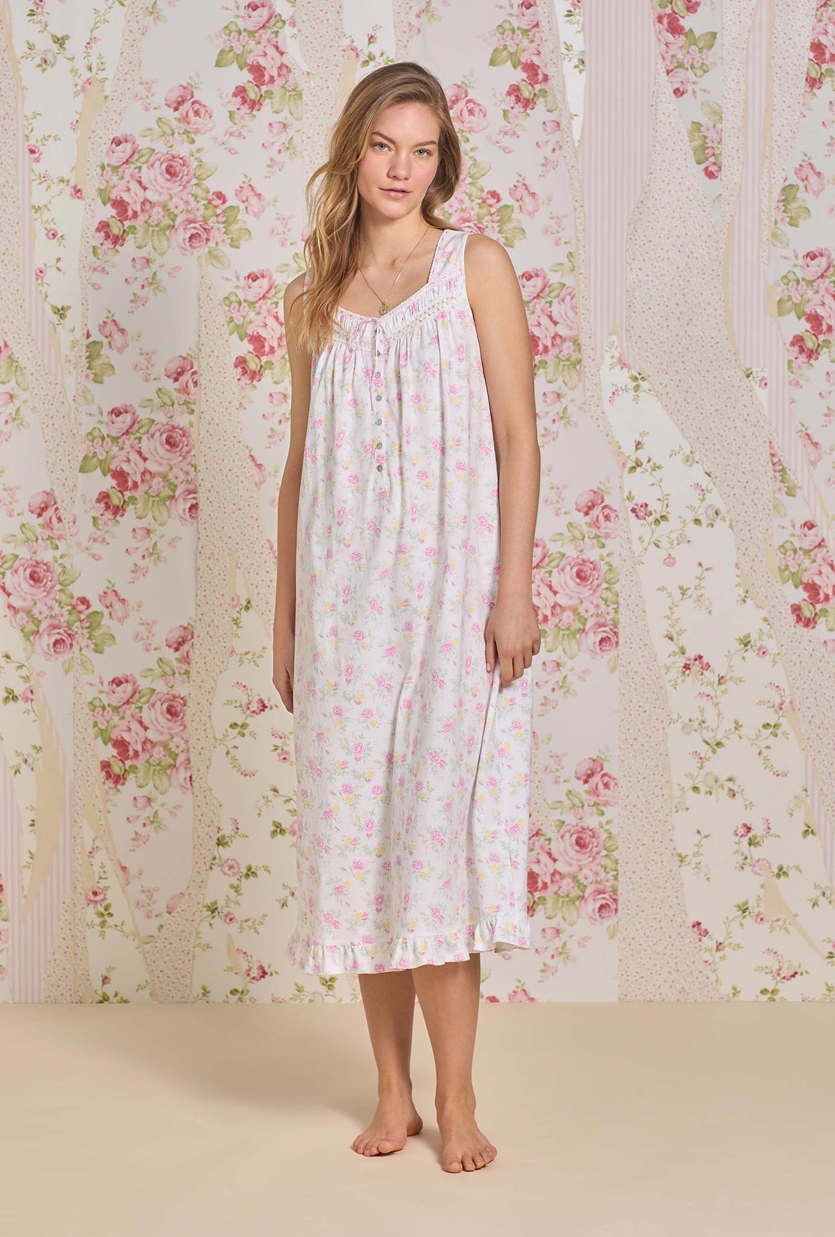 The "Eileen" Sunlit Roses Cotton Knit Ballet Nightgown