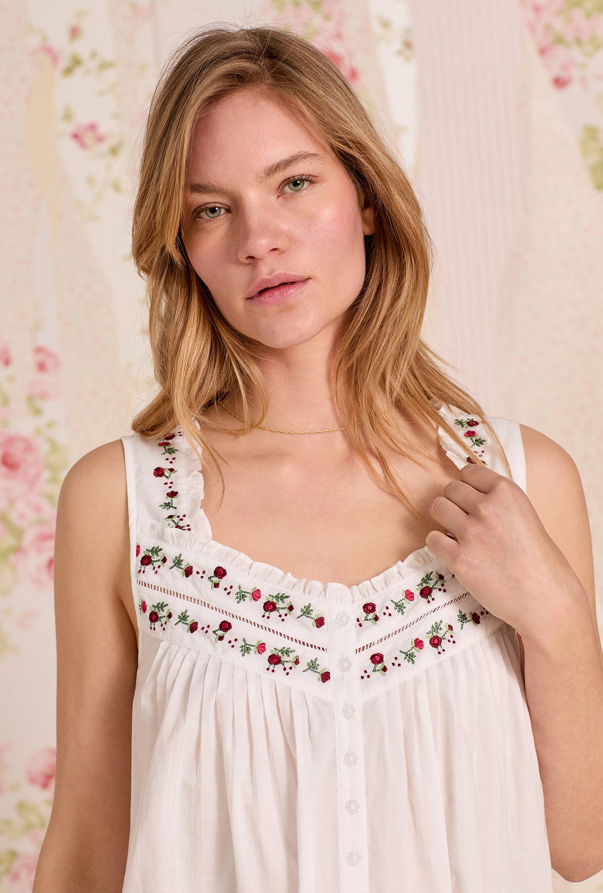The "Eileen"Iconic White Rosevine Embroidered Cotton Lawn Ballet Nightgown