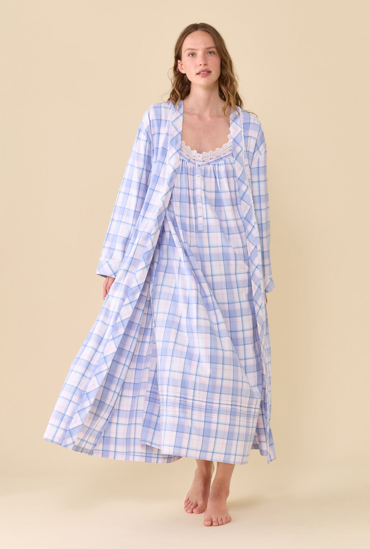 Weekend Plaid 100% Cotton Brushed Flannel Long Wrap Robe
