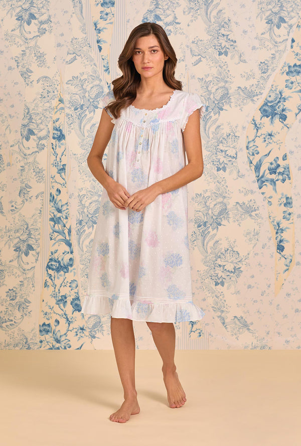 Hydrangea Blossom Cotton Lawn Cap Sleeve Waltz Nightgown - Eileen West