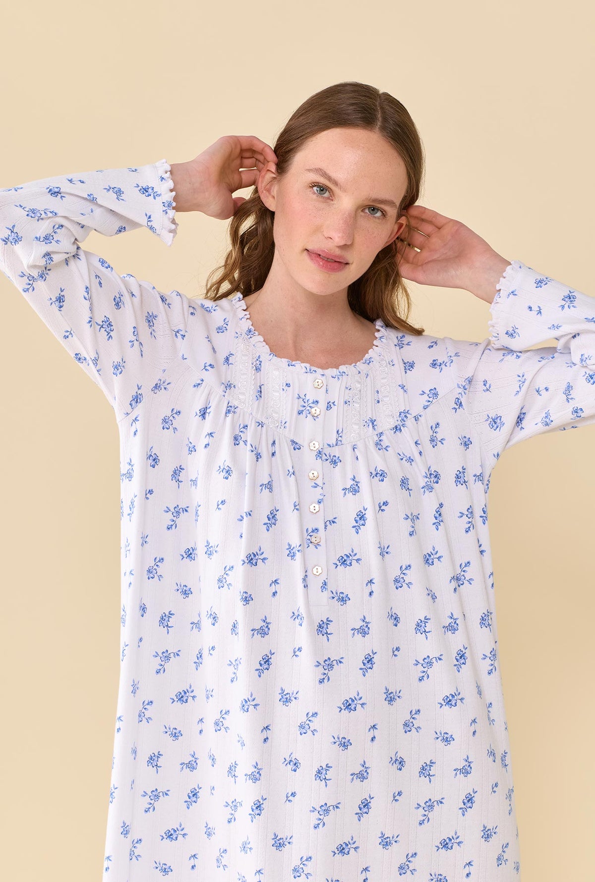 Forget-Me-Not 100% Cotton Pointelle Long Sleeve Ballet Nightgown