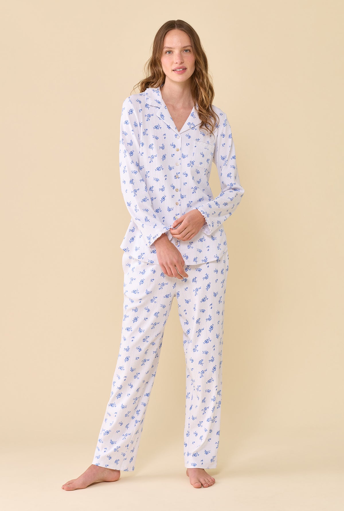 Forget-Me-Not 100% Cotton Pointelle Notch Collar Pajama