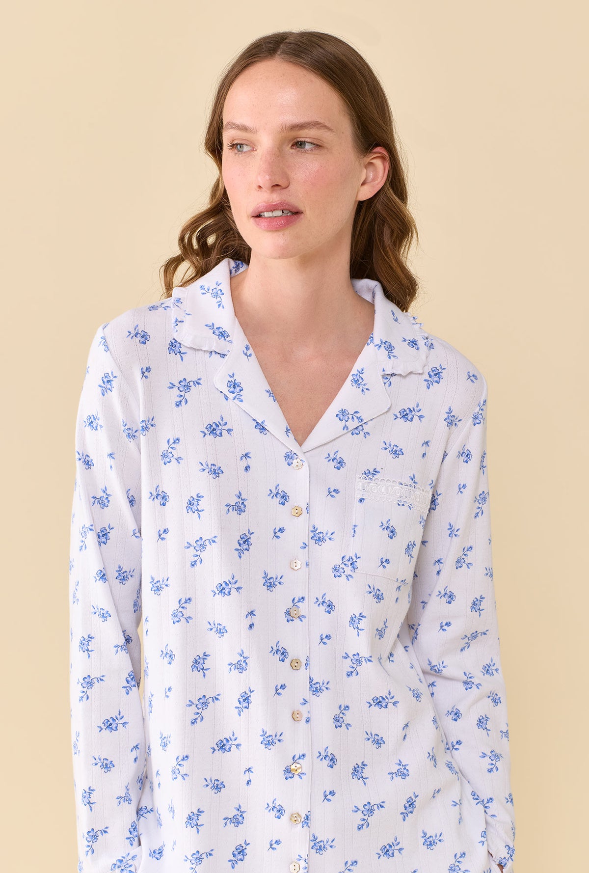 Forget-Me-Not 100% Cotton Pointelle Notch Collar Pajama