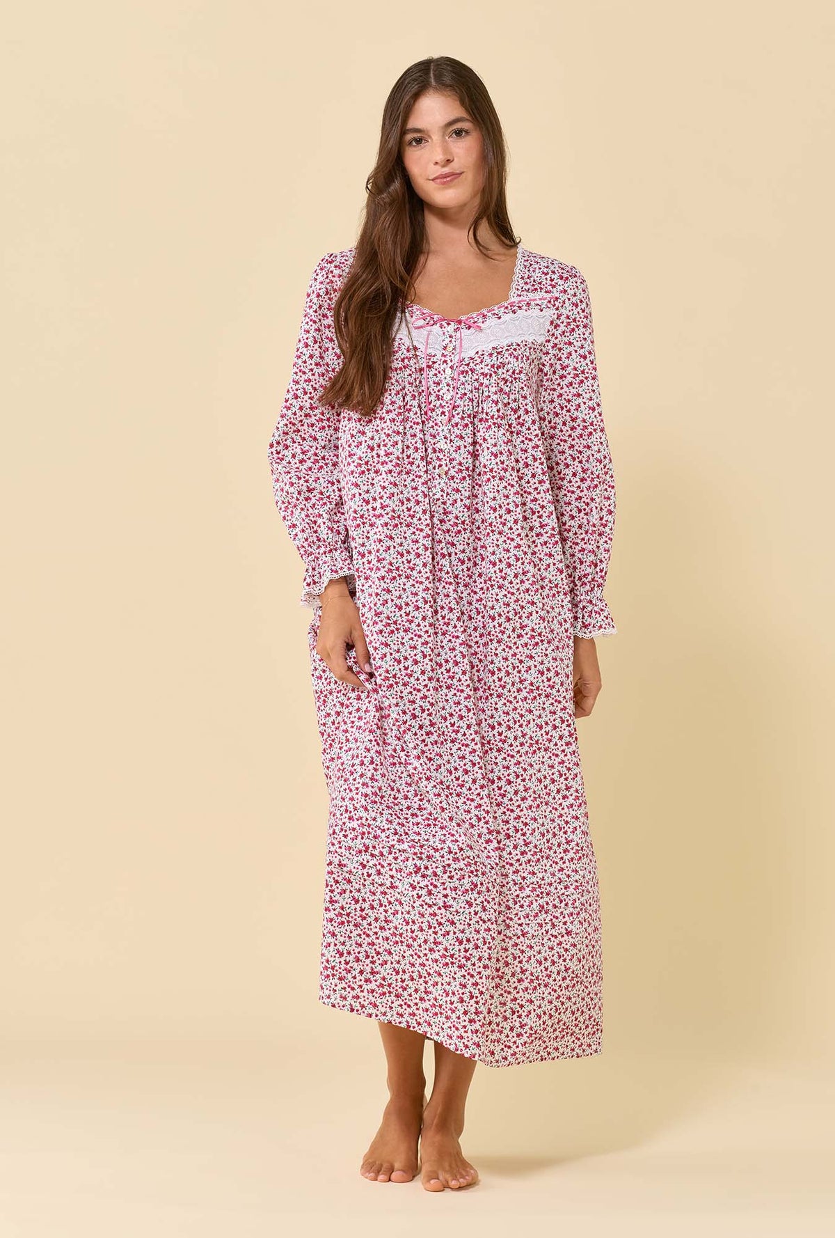Holly Ditsy 100% Cotton Woven Lawn Long Sleeve Ballet Nightgown