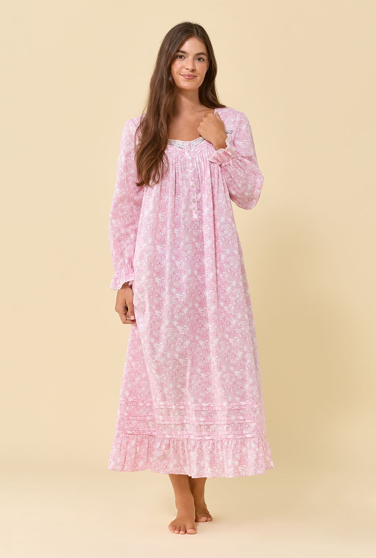 Cameo Garden 100% Cotton Woven Lawn Long Sleeve Ballet Nightgown