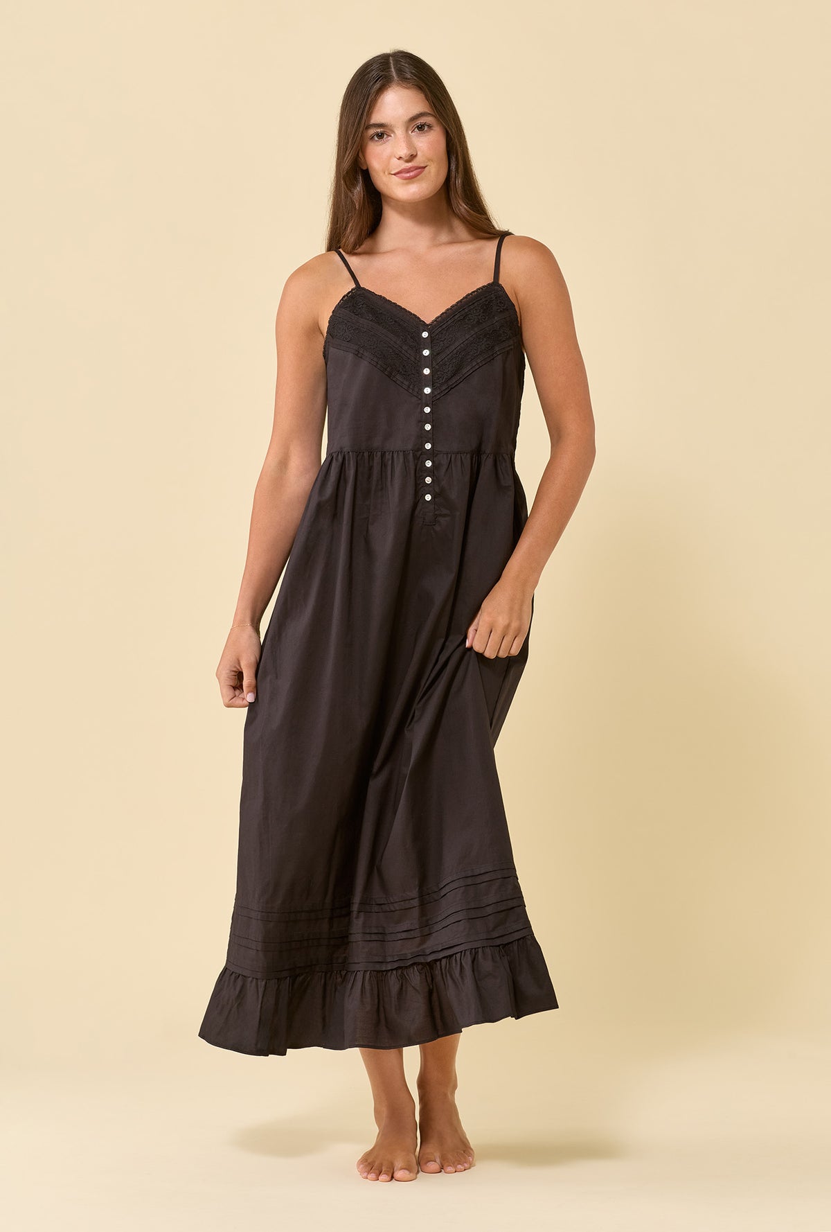 Elise Iconic Black 100% Cotton Woven Lawn Shoulder Strap Ballet Nightgown