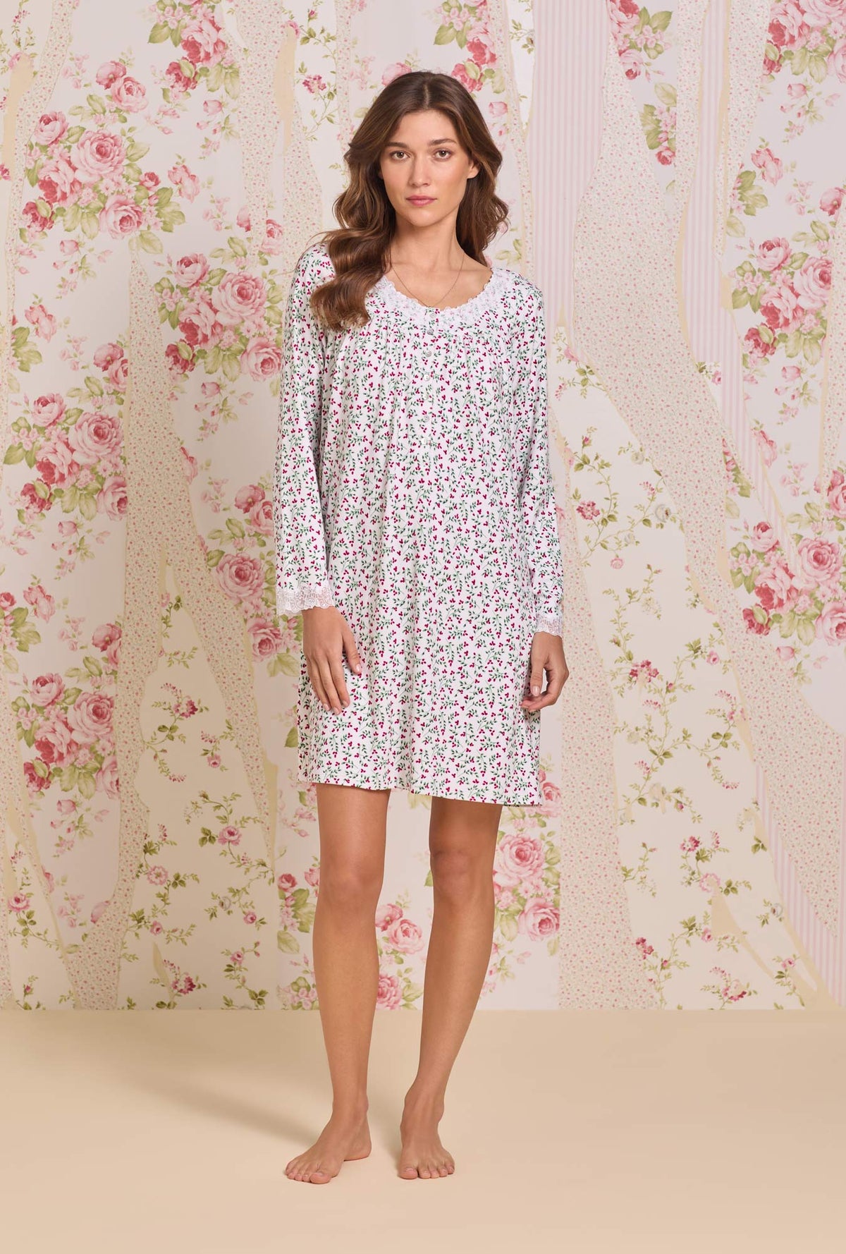 A lady wearing Crimson Sprig Dreamy Sweater Knit Chemise