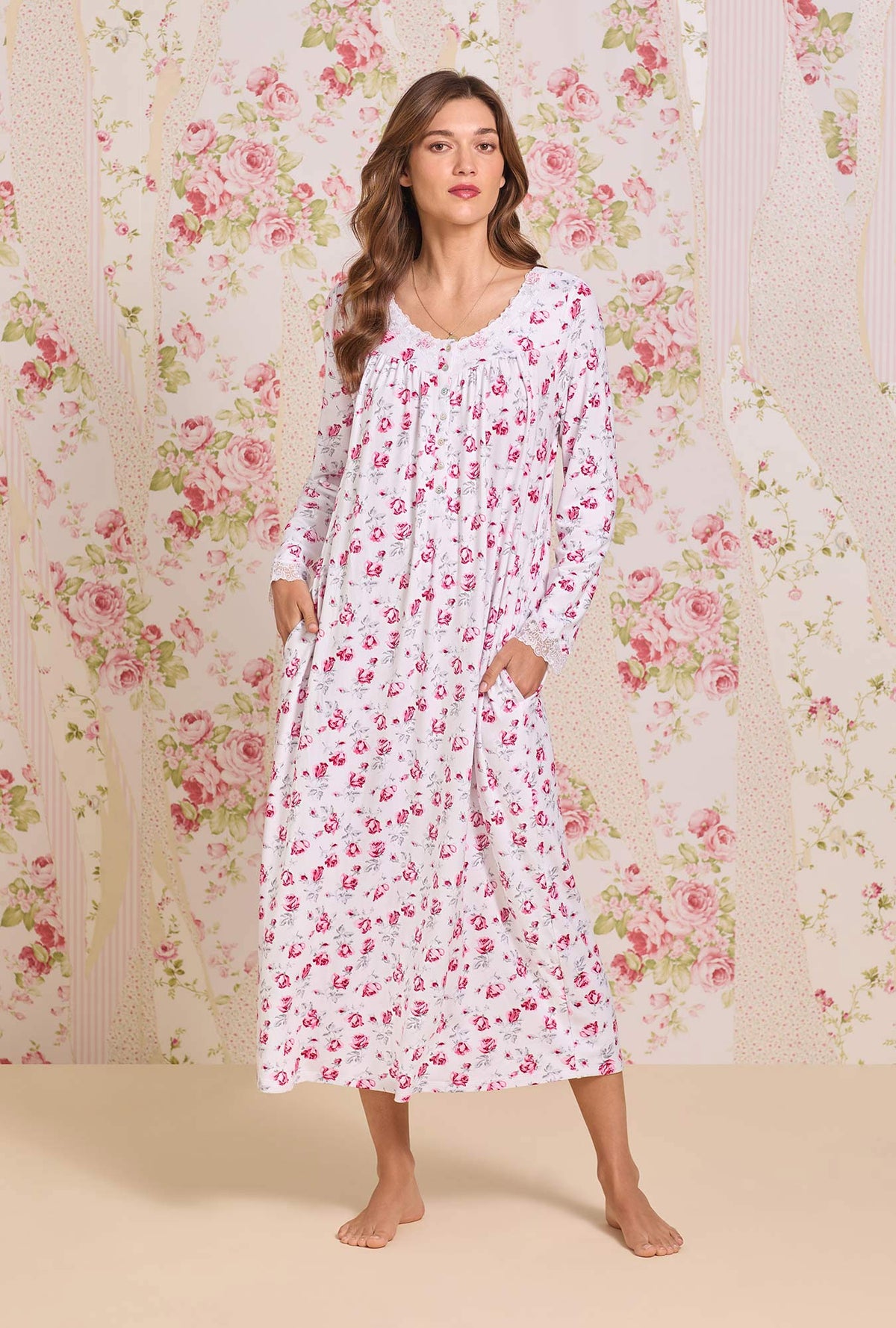 Dreamy Sweater Knit Long Nightgown Holiday Floral