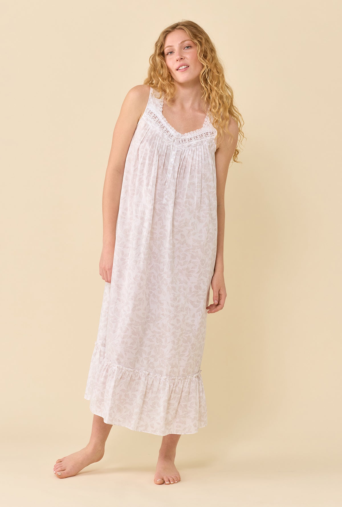 A Lady Wearing The Eileen Cottage Fern Nightgown