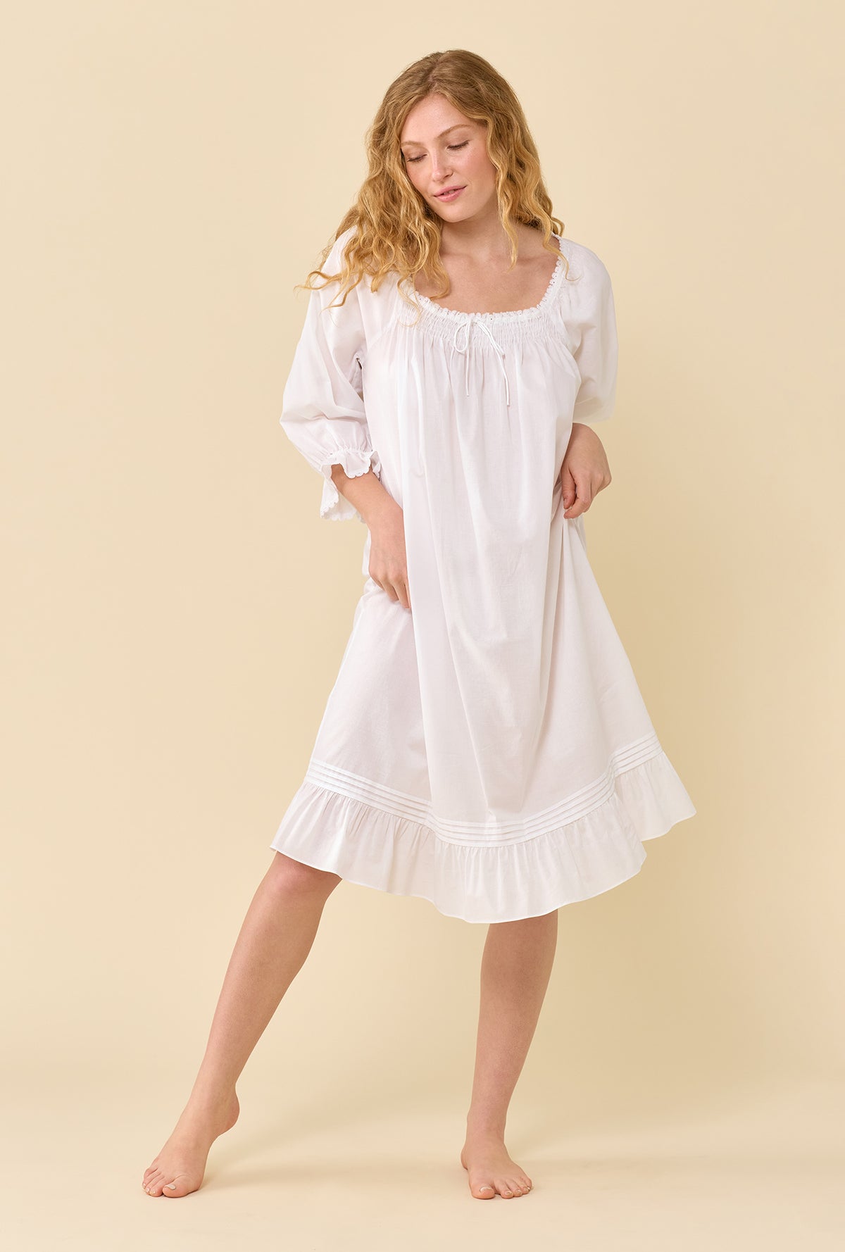 Iris Soft White 100% Cotton Woven Lawn 3/4 Sleeve Waltz Nightgown