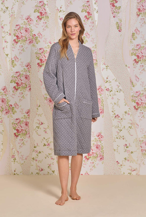 Moonstone Cotton Diamond Quilt Zip Robe