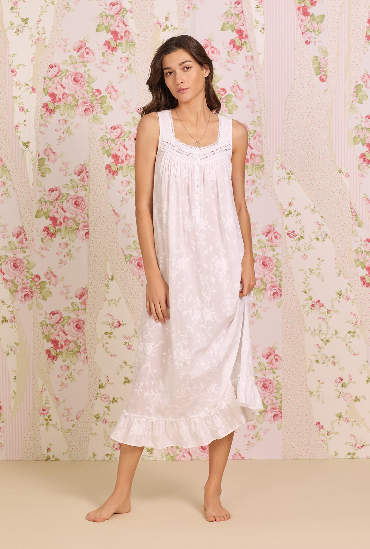 Dreamy Embroidered &quot;Eileen&quot; Cotton Nightgown