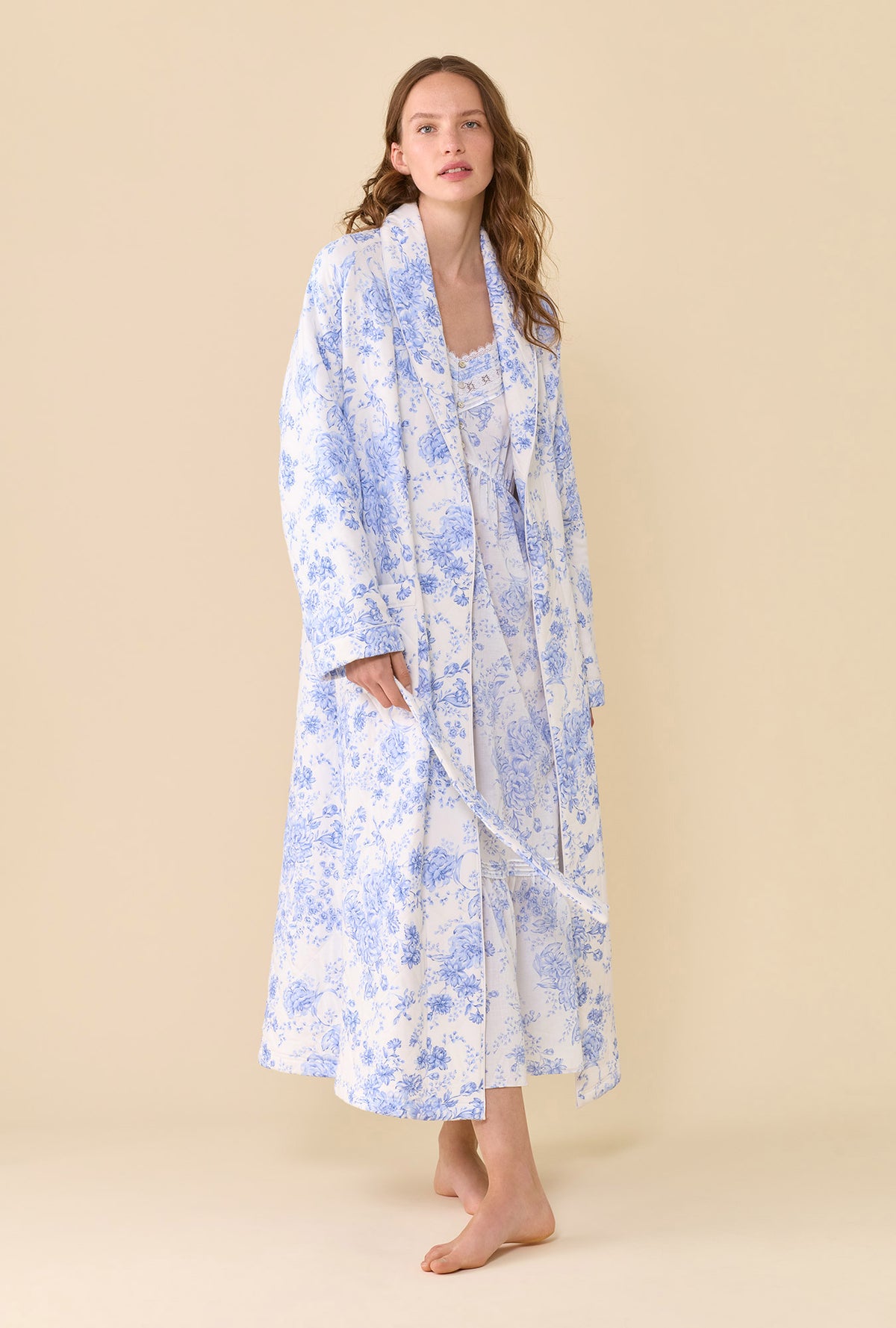 Heirloom Floral Cotton Rich Diamond Quilt Ballet Wrap Robe