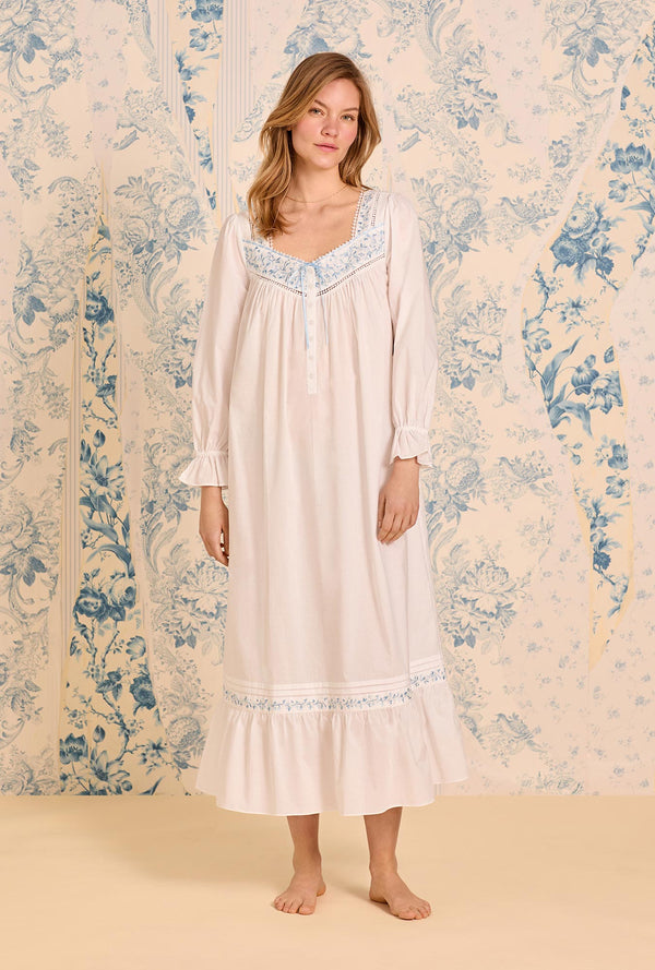 Iconic White Cornflower Embroidery Cotton Lawn Long Sleeve Ballet