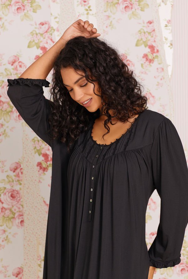 Iconic Black Tencel Modal Long Sleeve Nightgown Plus Eileen West