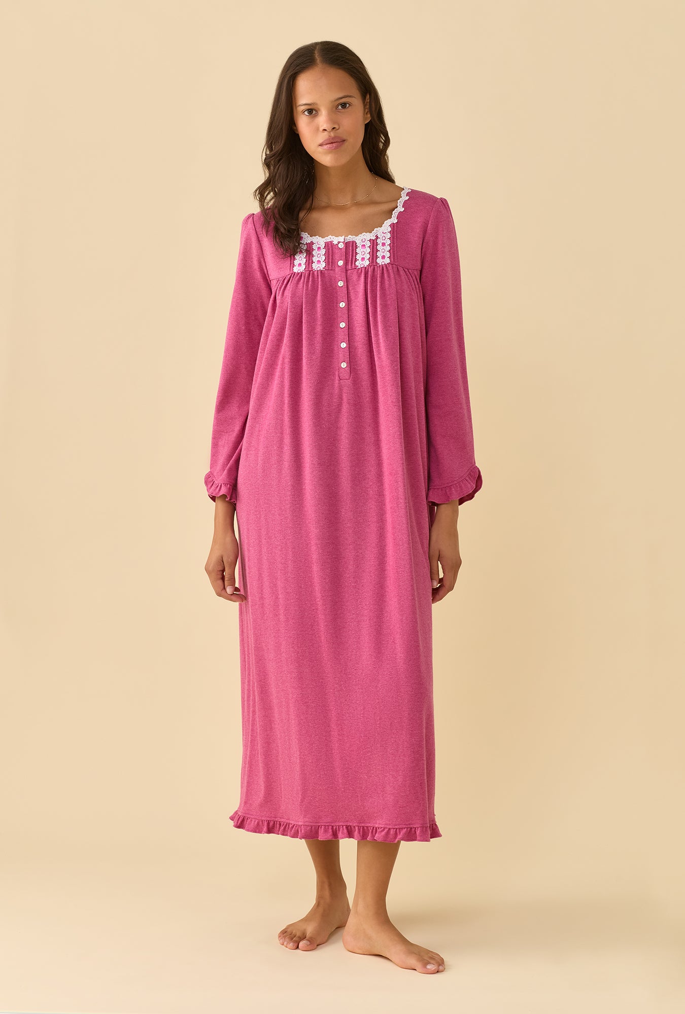Boysenberry Heather Cotton Rich Interlock Jersey Knit Long Sleeve Ballet Nightgown