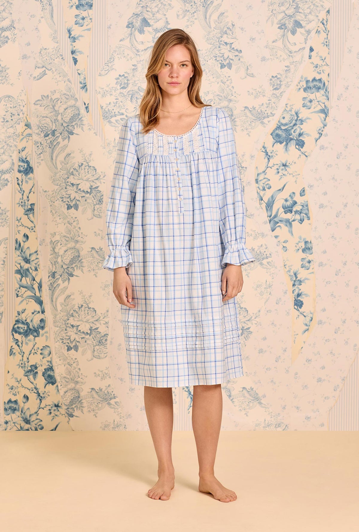 Vintage Plaid Cotton Flannel Waltz Nightgown