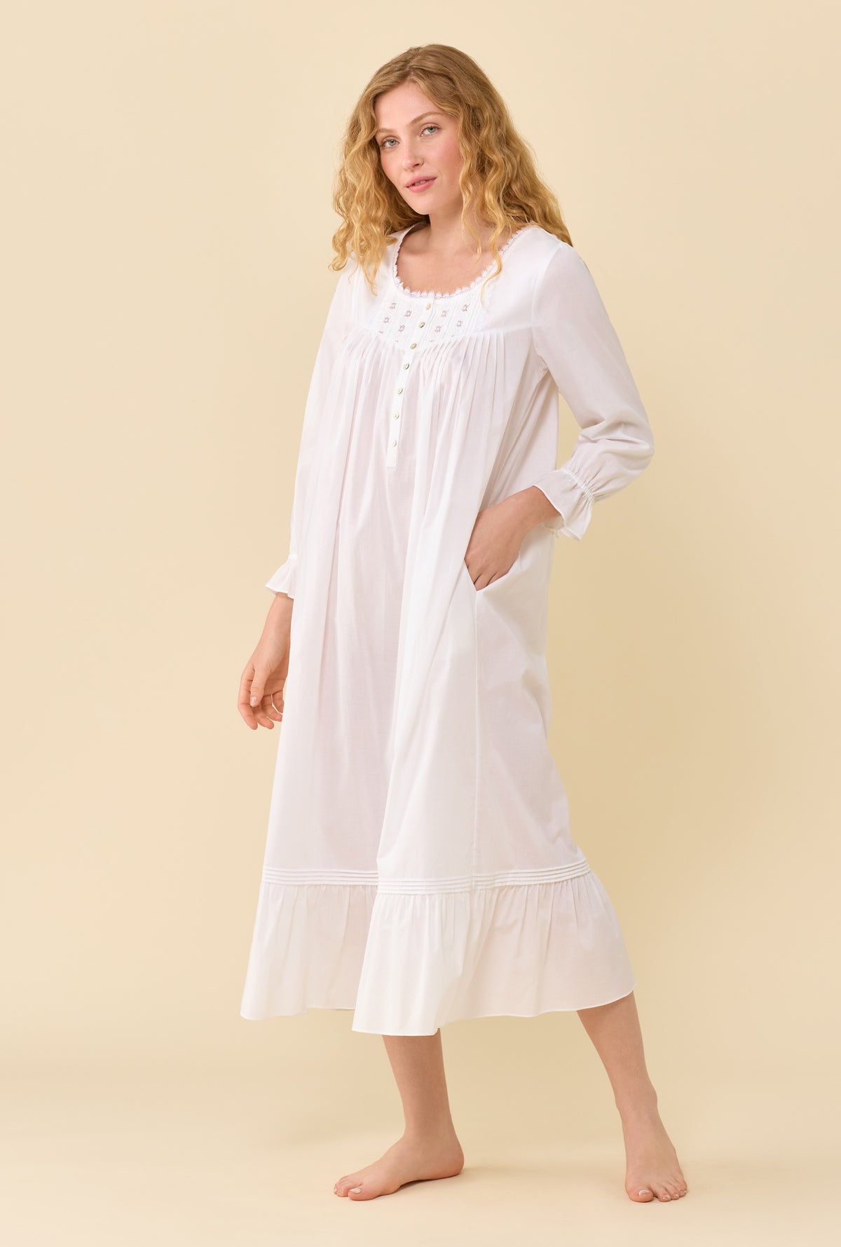 Carolyn Soft White 100% Cotton Woven Lawn Long Sleeve Ballet Nightgown