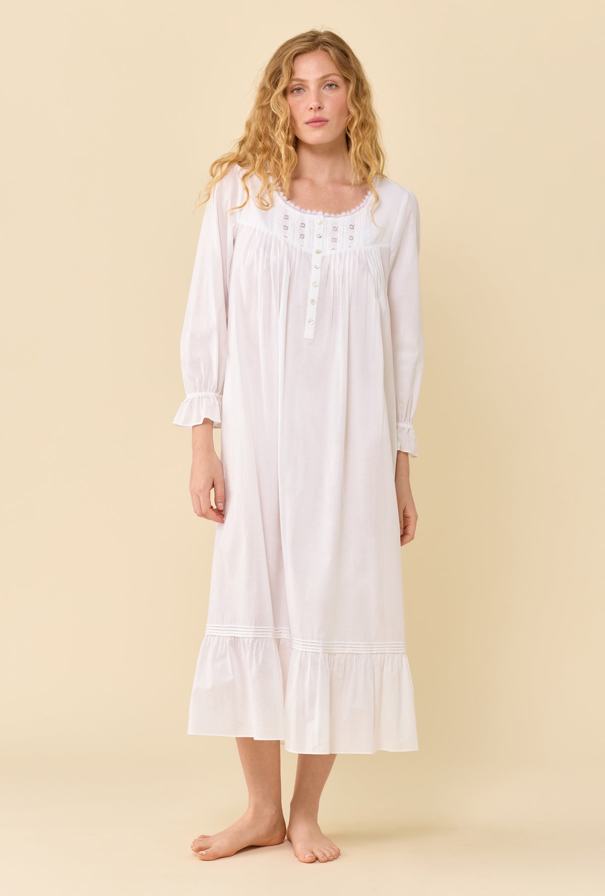Carolyn Soft White 100% Cotton Woven Lawn Long Sleeve Ballet Nightgown