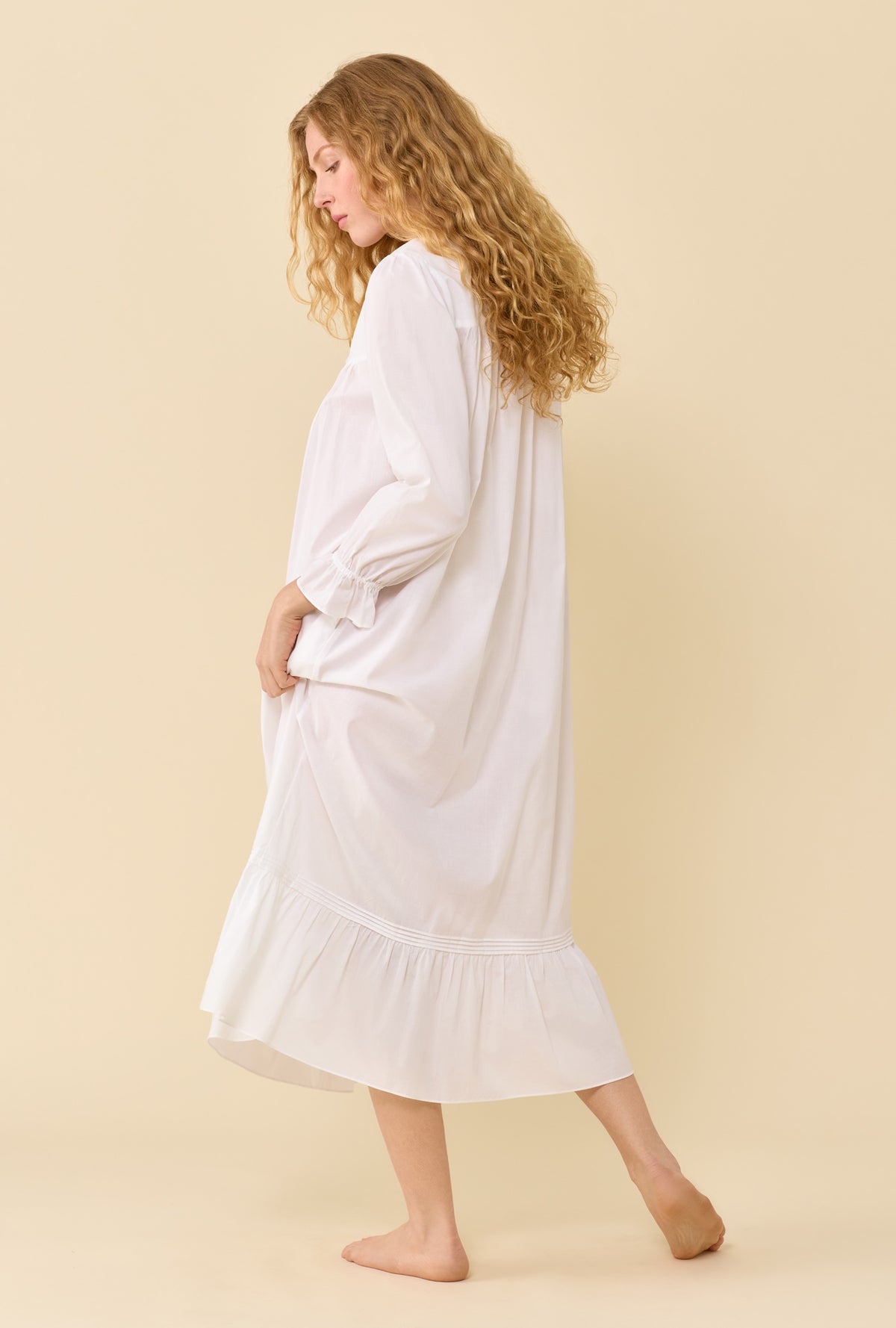 Carolyn Soft White 100% Cotton Woven Lawn Long Sleeve Ballet Nightgown