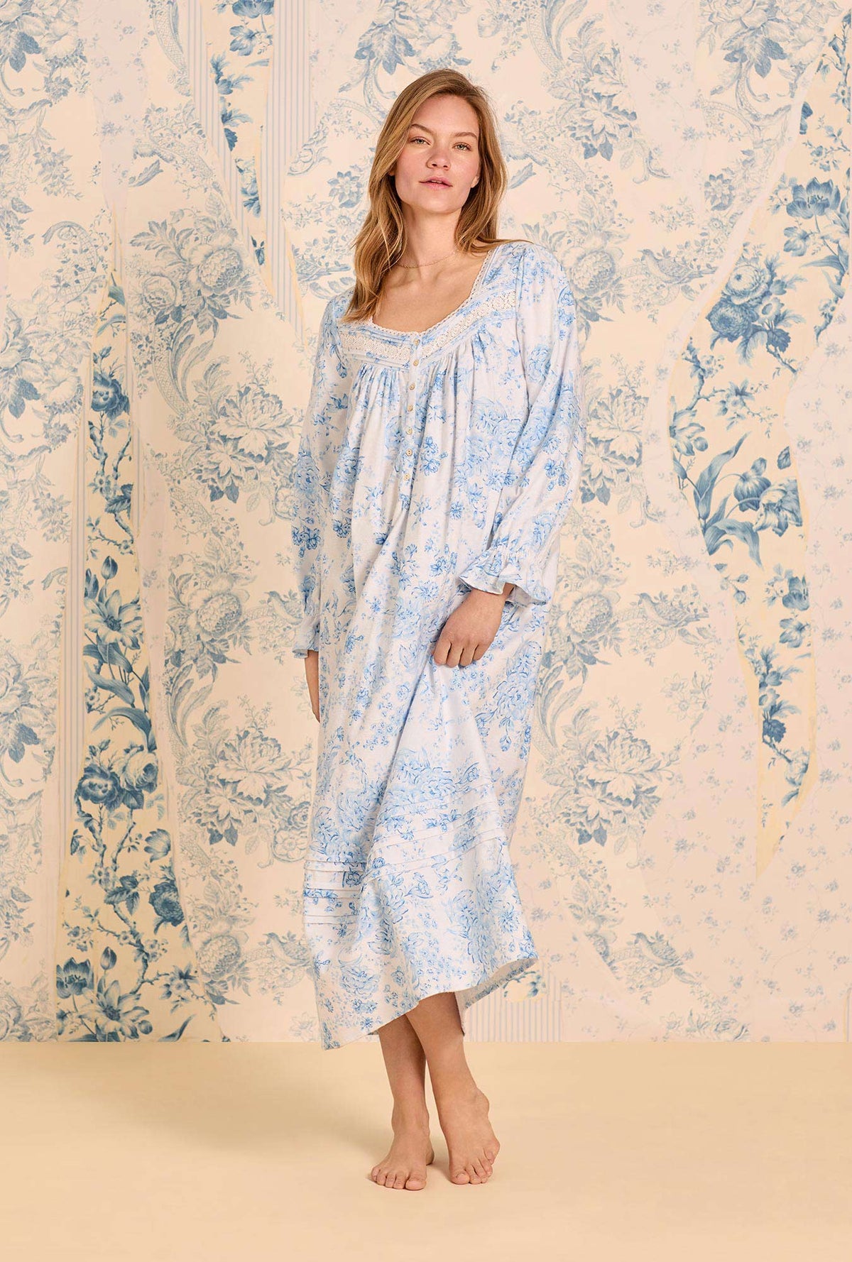 Chateau Bloom Long Sleeve Cotton Flannel Ballet Nightgown