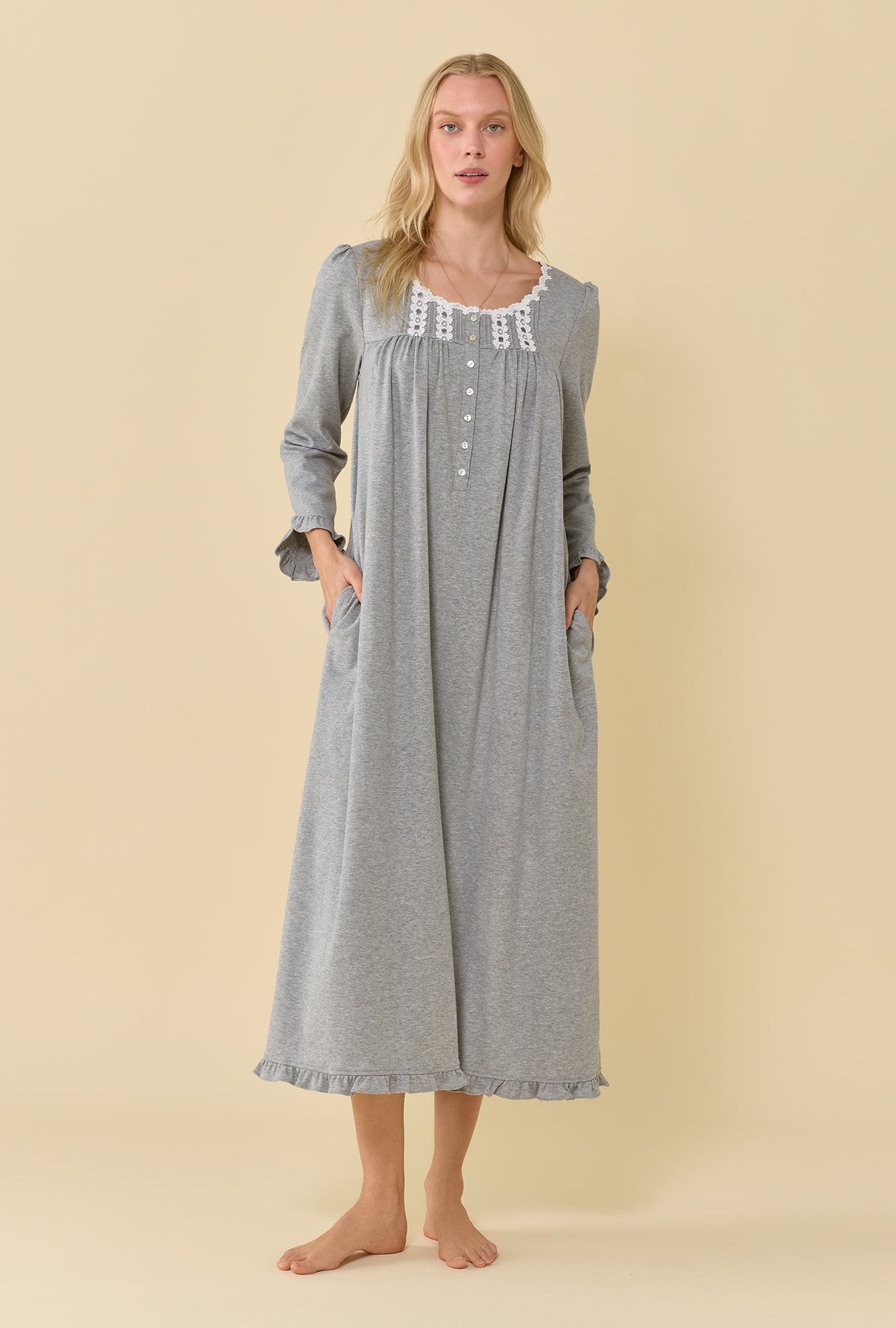 Grey Heather Cotton Rich Interlock Jersey Knit Long Sleeve Ballet Nightgown