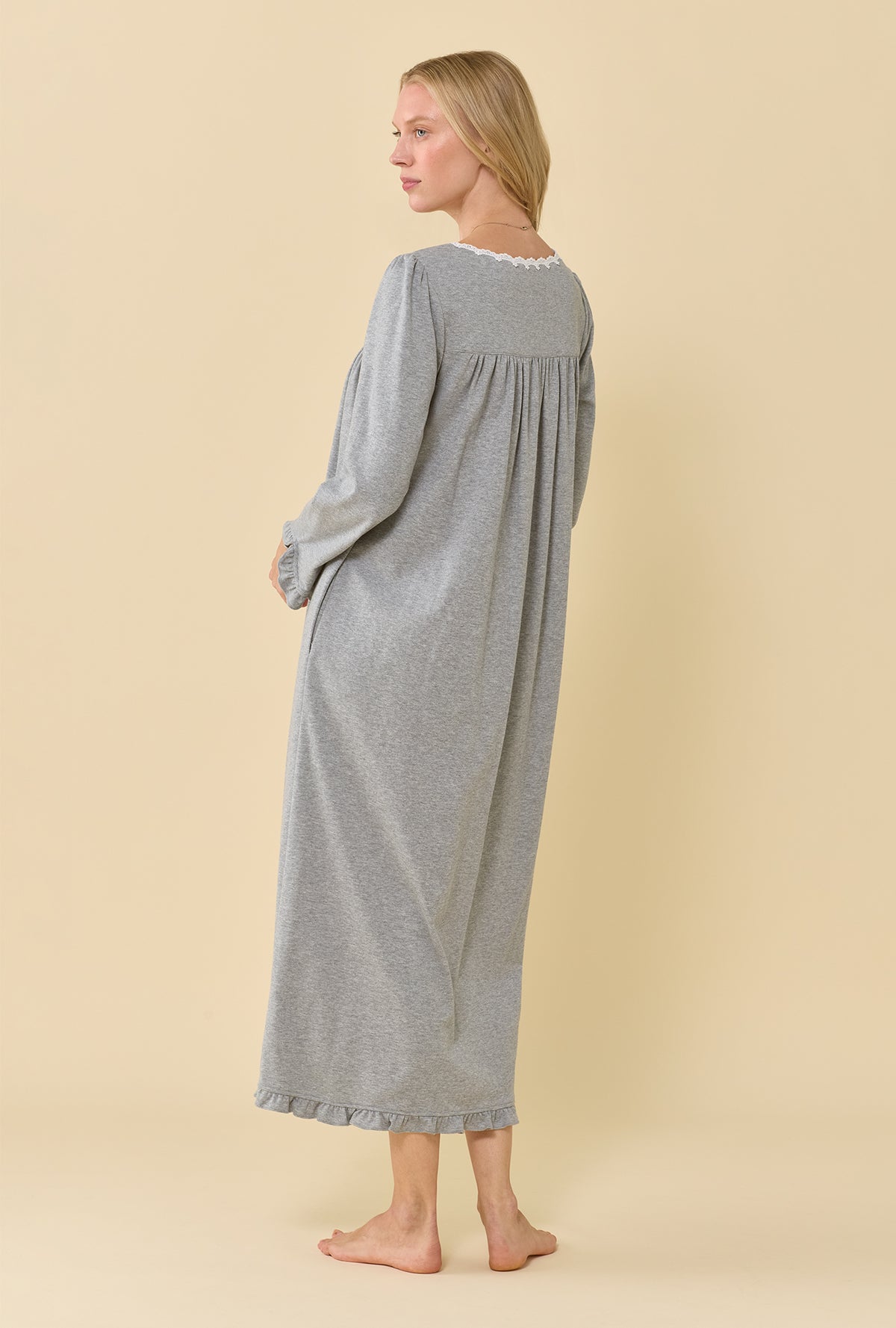 Grey Heather Cotton Rich Interlock Jersey Knit Long Sleeve Ballet Nightgown