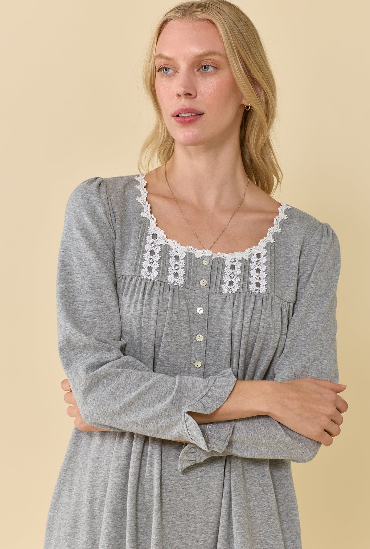 Grey Heather Cotton Rich Interlock Jersey Knit Long Sleeve Ballet Nightgown