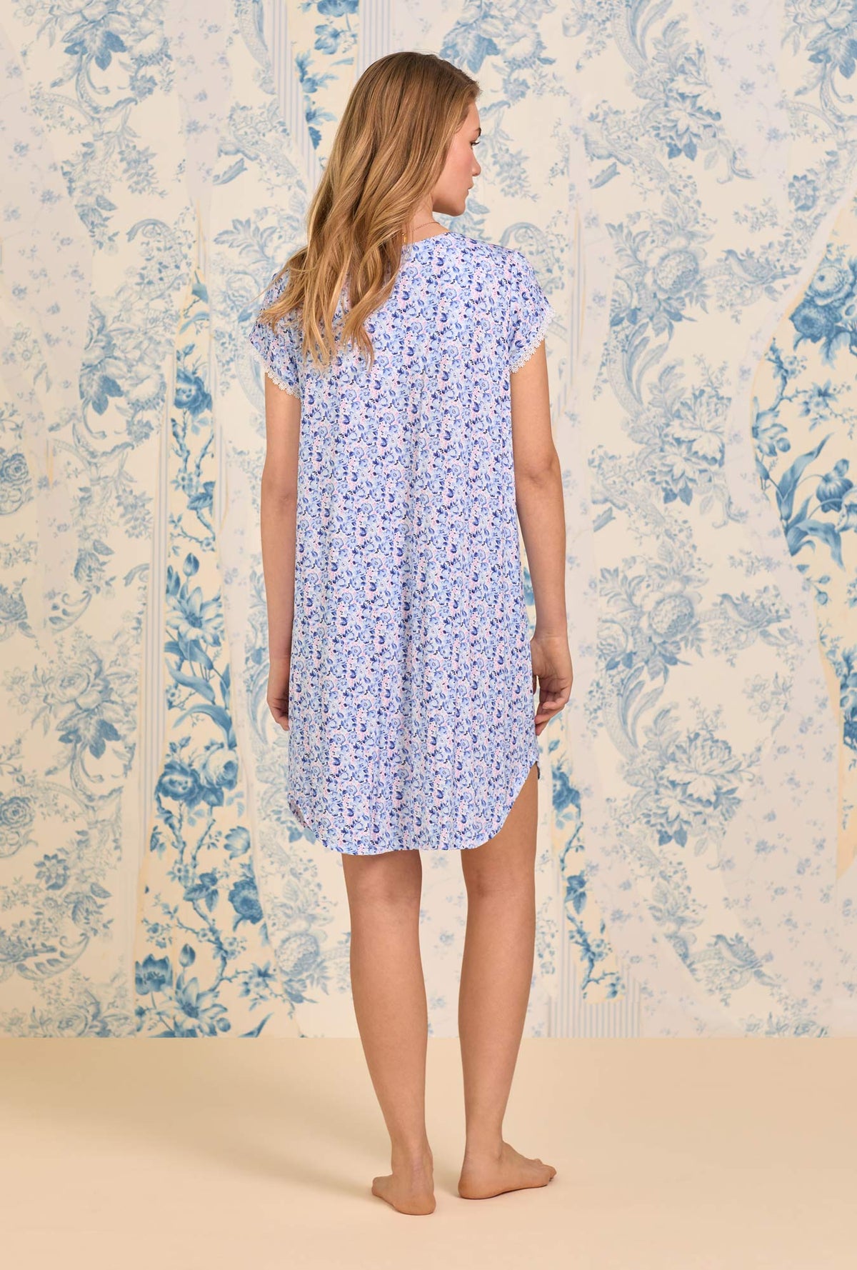 A lady wearing Bluebelle Meadow Tencel™ Modal Nightshirt