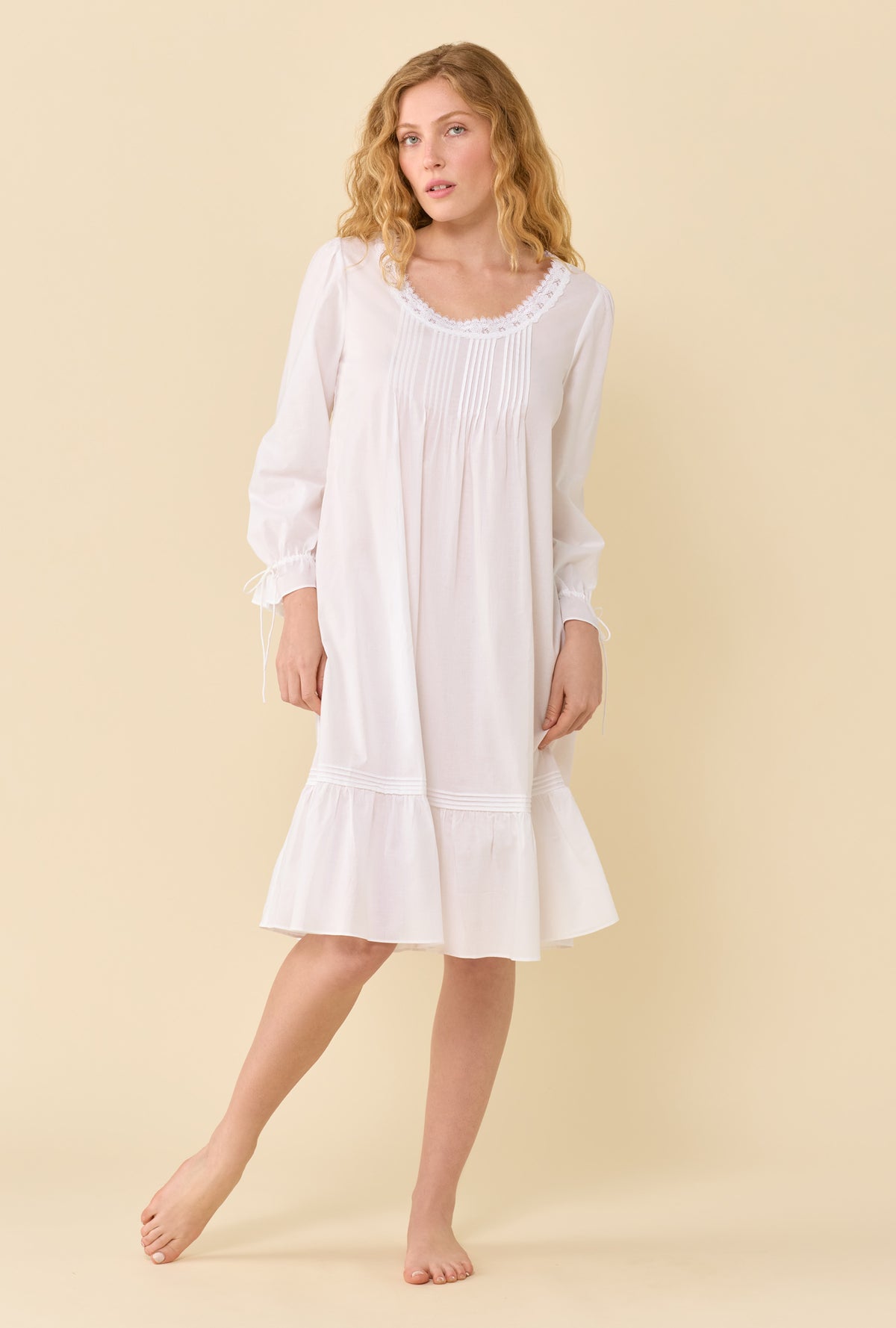 Margot Soft White 100% Cotton Woven Lawn Long Sleeve Ballet Nightgown