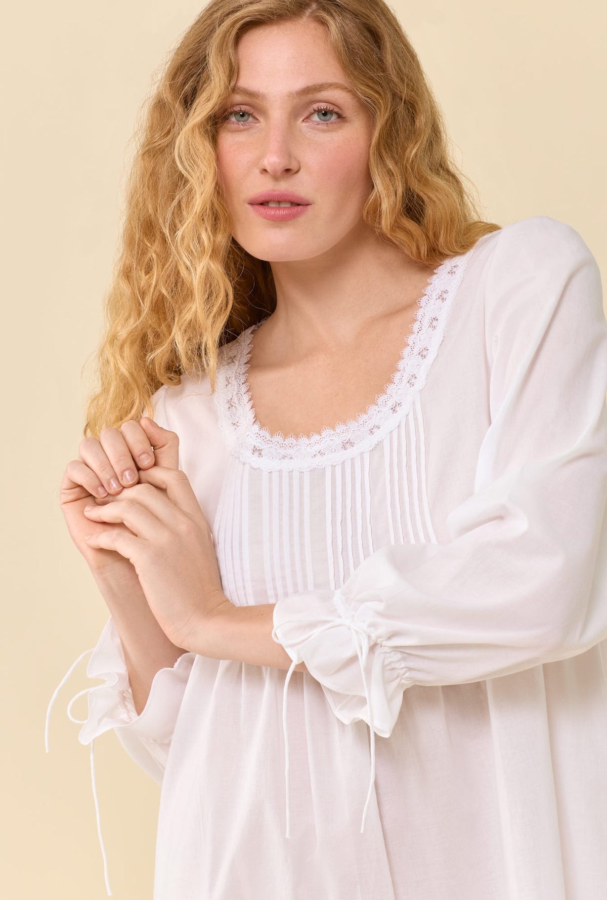 Margot Soft White 100% Cotton Woven Lawn Long Sleeve Ballet Nightgown
