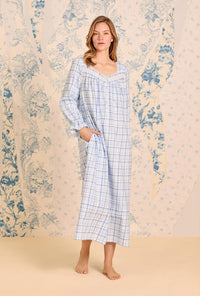 Vintage Plaid Cotton Flannel Long Sleeve Ballet Nightgown