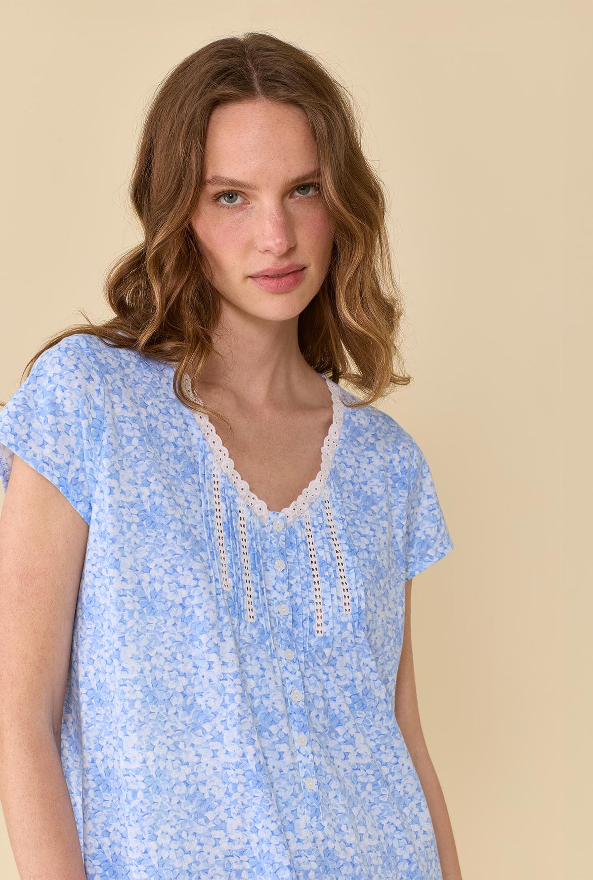 Blue Hydrangea Cotton Knit Nightshirt