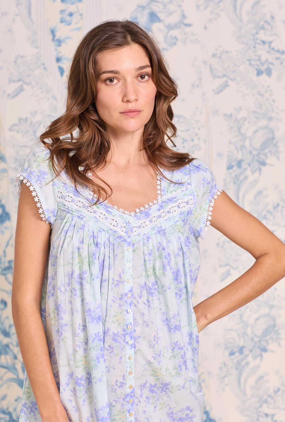 Aqua Bloom Cotton Lawn Short Button Front Robe