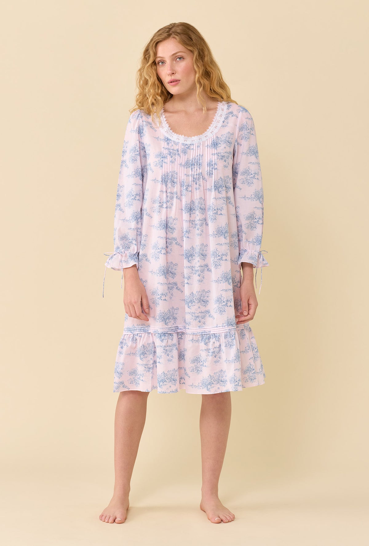 Margot Rose Toile 100% Cotton Woven Lawn Long Sleeve Ballet Nightgown
