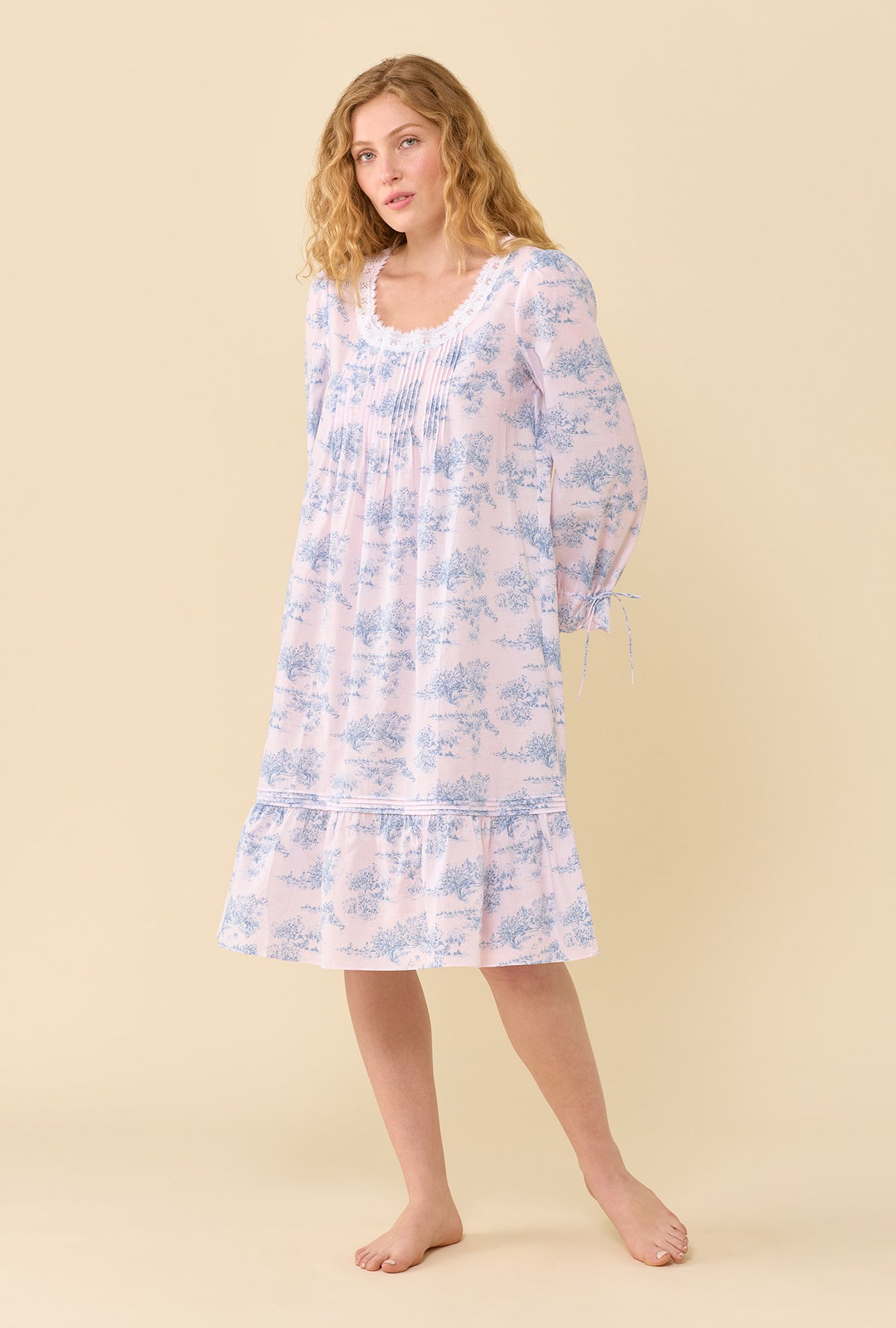 Margot Rose Toile 100% Cotton Woven Lawn Long Sleeve Ballet Nightgown