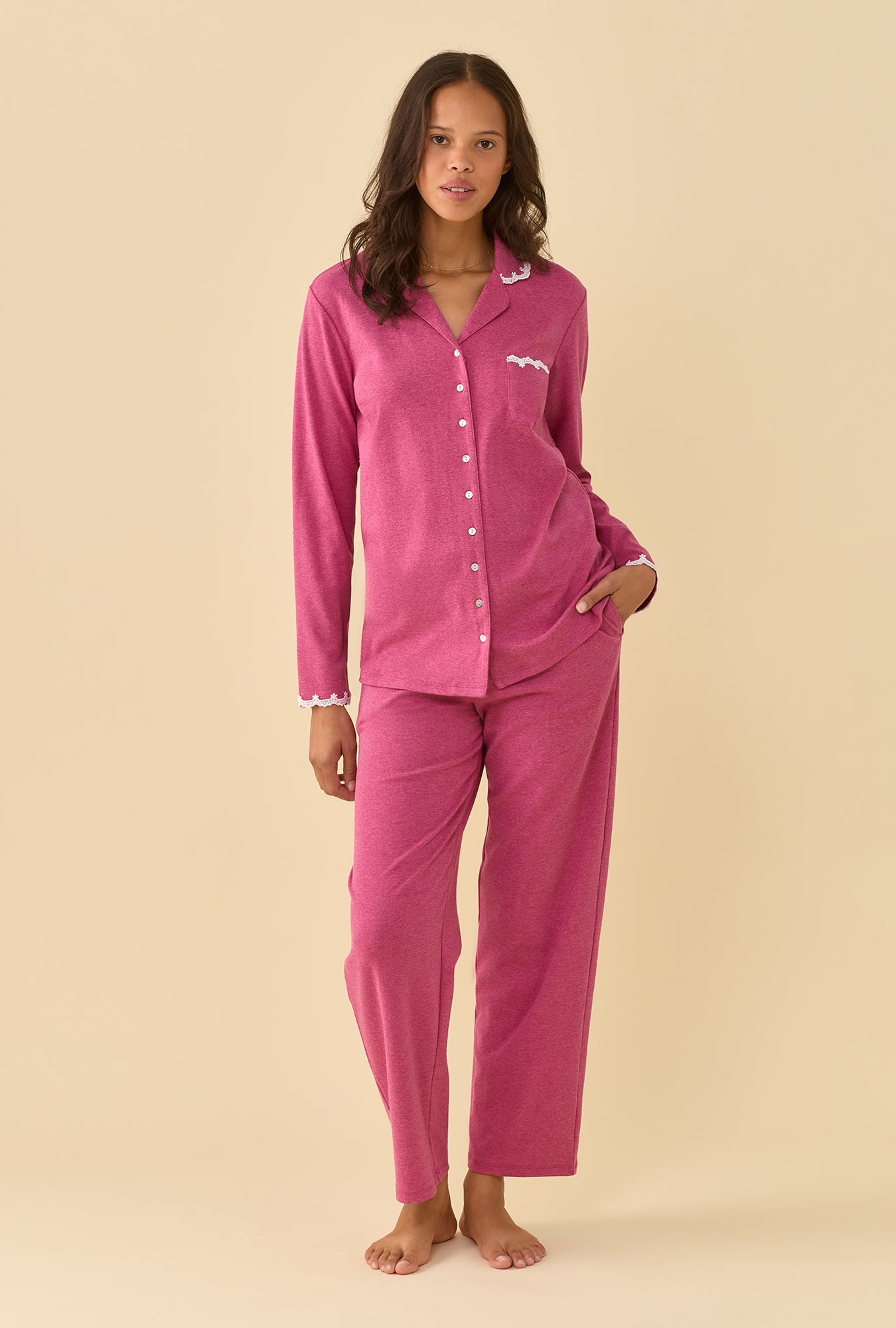 Boysenberry Heather Cotton Rich Interlock Jersey Knit Long Sleeve Pajama Set