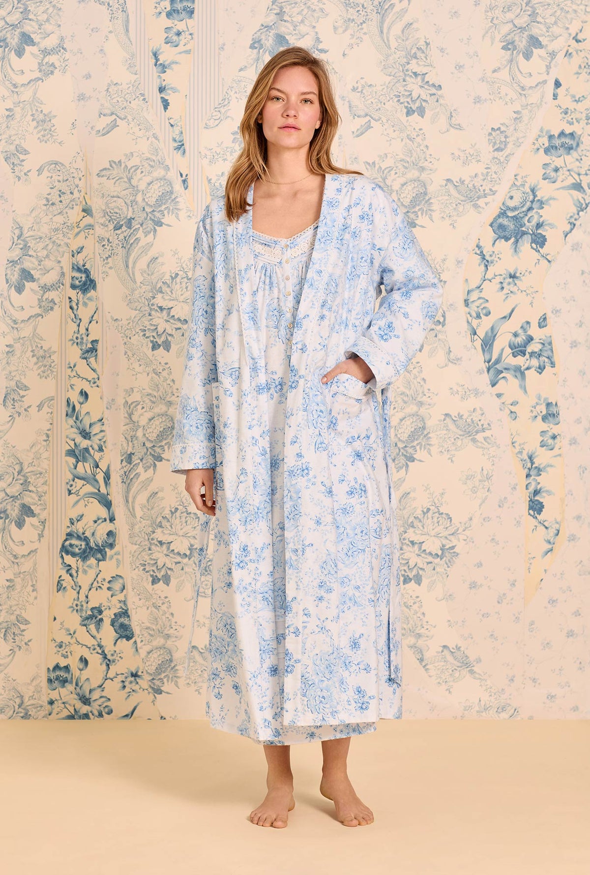 Chateau Bloom Cotton Flannel Wrap Robe