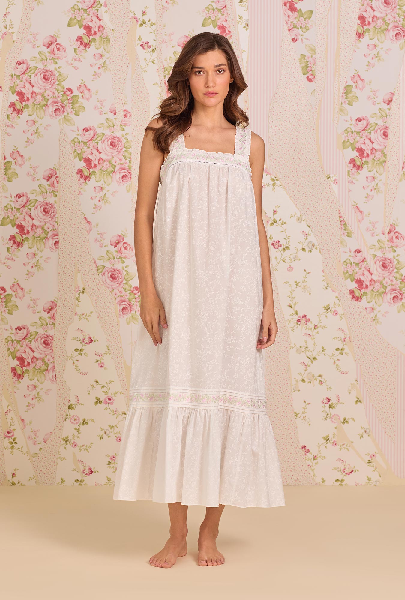 The "Heather" Shadow Floral Cotton Lawn Ballet Nightgown