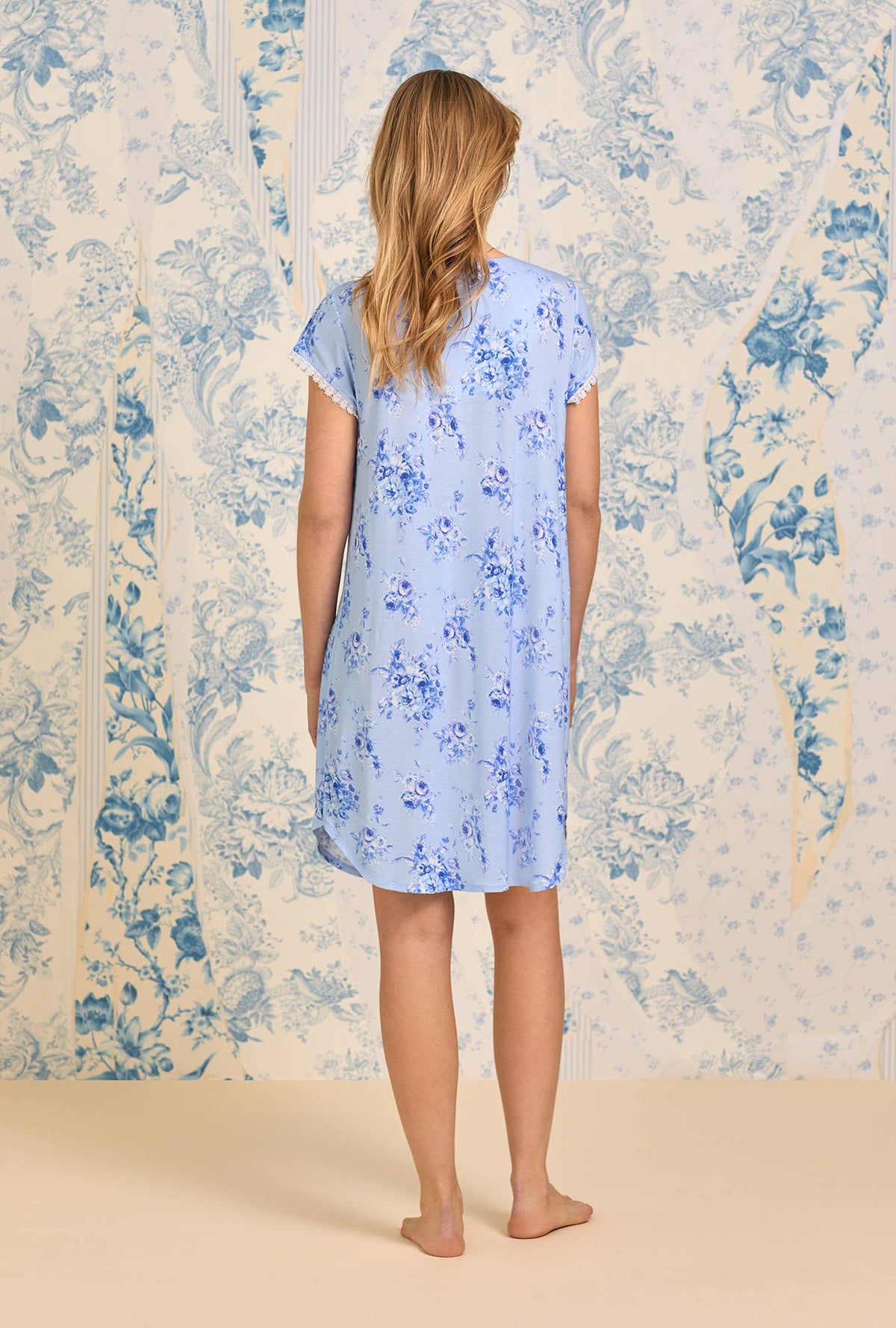 A lady wearing Heirloom Rose Tencel™ Modal Nightshirt