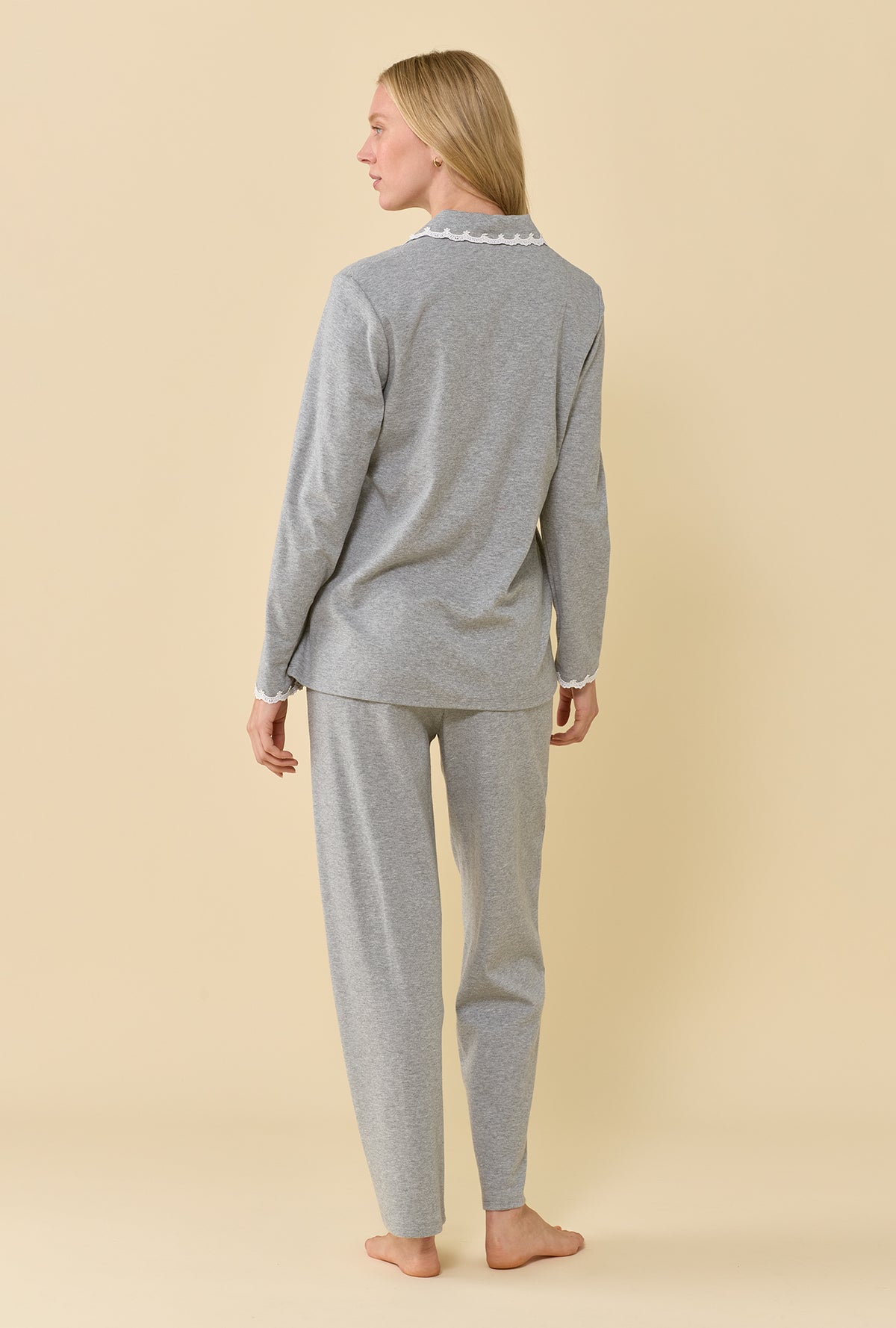 Grey Heather Cotton Rich Interlock Jersey Knit Long Sleeve Pajama Set