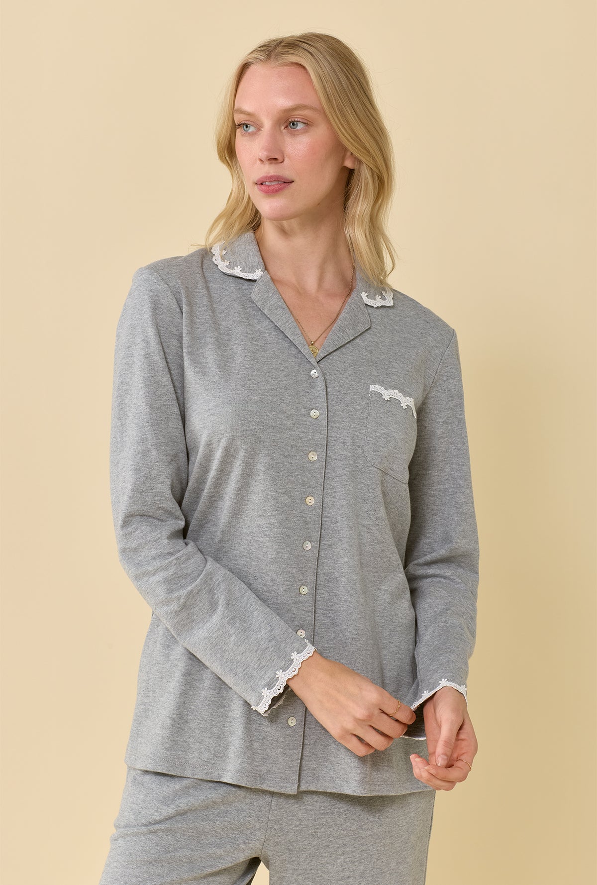 Grey Heather Cotton Rich Interlock Jersey Knit Long Sleeve Pajama Set